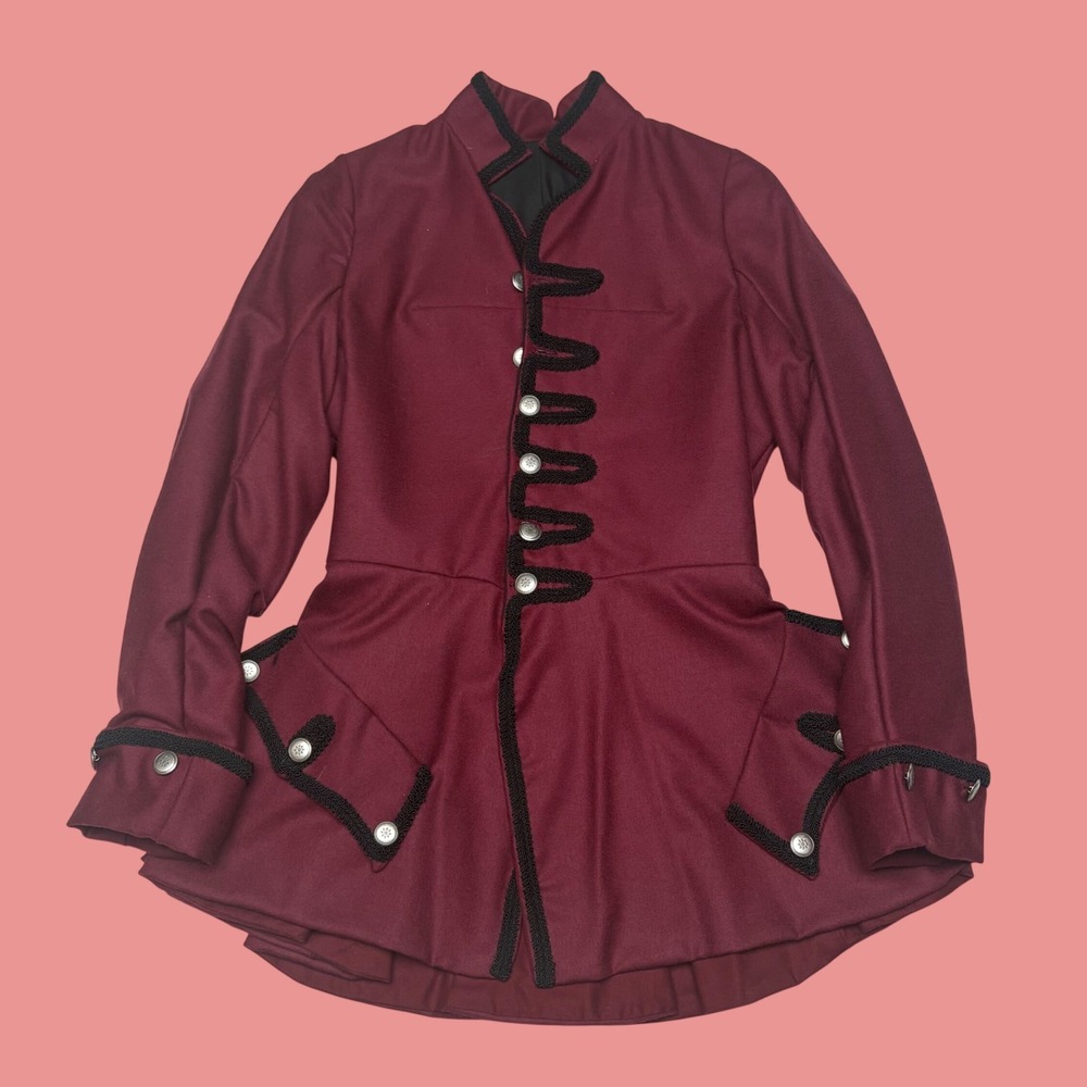 Burgundy Military Hussar Jacket Black Soutache Trim Peplum Steampunk Victorian